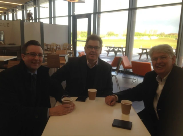 Kevin Pringle, Peter Duncan and Michael Connarty at the Kelpies visitor centre