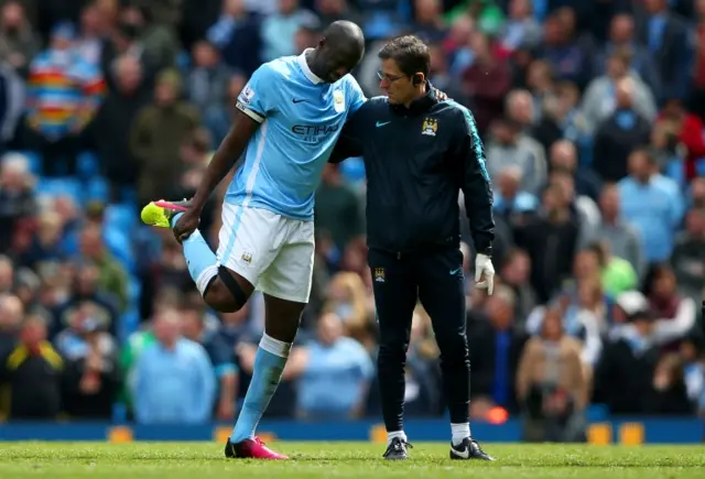 Yaya Toure holding injured leg