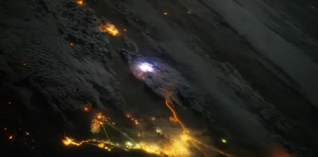 A lightning strike observed from the International Space Station