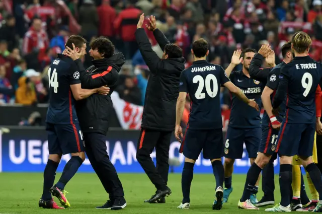 Atletico Madrid players celebrate qualifying for the final