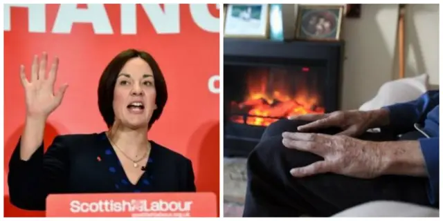 Kezia Dugdale and elderly person sitting in living room beside fire