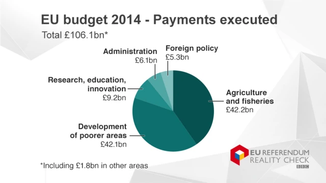 Chart showing how EU budget payments were divided in 2014.