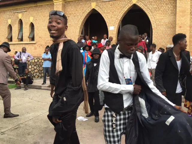 Sapeurs outside the Notre Dame Cathedral in Kinshasa