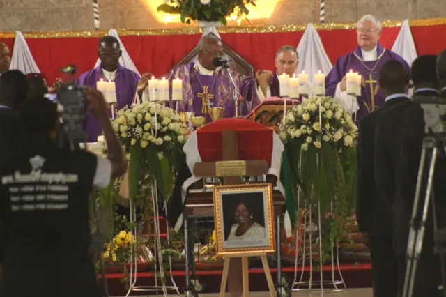 Priests performing the mass at Lucy Kibaki's funeral in Nairobi, Kenya