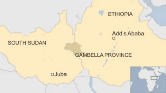 Map of South Sudan and Ethiopia