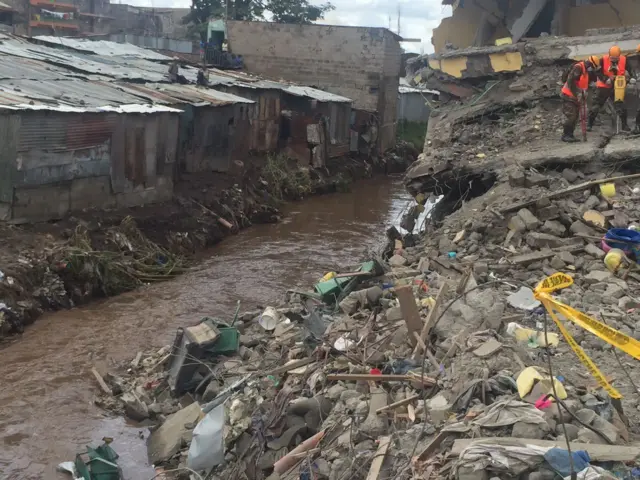 River near the building that collapsed in Nairobi, Kenya