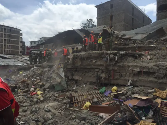 Scene of collapsed building in Nairobi