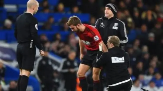 James Morrison hobbles off the pitch after getting injured in January against Chelsea