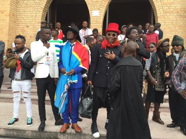 Sapeurs outside the Notre Dame Cathedral in Kinshasa