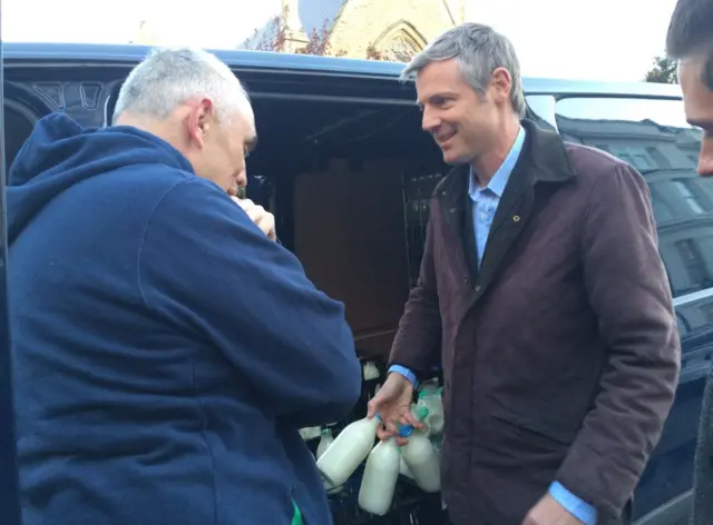 Zac Goldsmith delivering milk