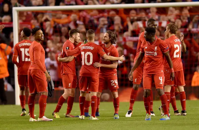 Liverpool players celebrate
