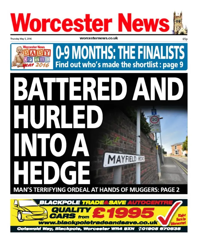 Worcester News front page