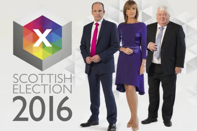 Scottish Election 2016 logo along with presenters