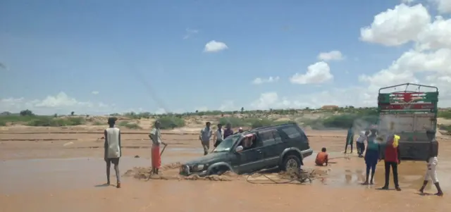 car stuck in the flood