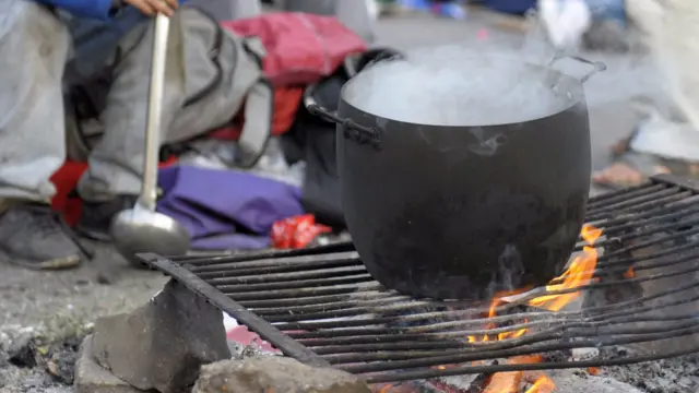 Pot of steaming water