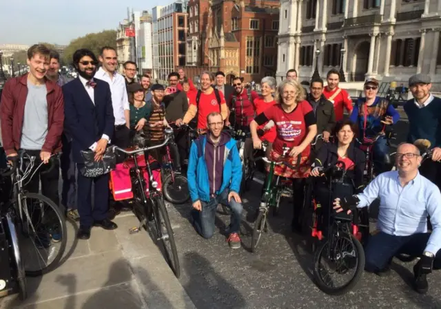 Cycling campaigners on new cycle lane