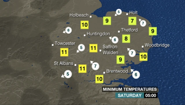 Weather map for the East of England