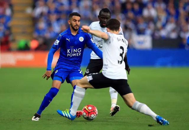 Riyad Mahrez and Leighton Baines