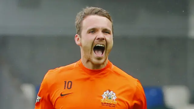 Andy Hall celebrates scoring Glenavon's second goal