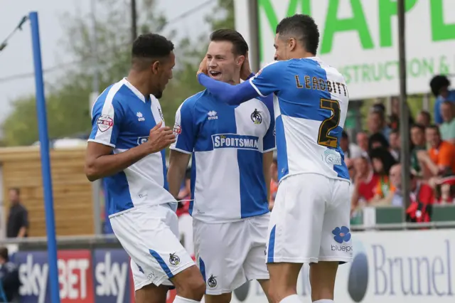 Billy Bodin celebrates his first half goal