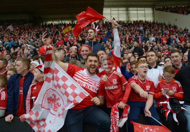 Celebrating Middlesbrough fans