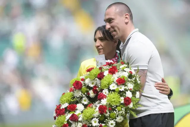 Celtic captain Scott Brown makes the presentation