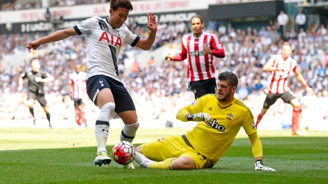 Son Heung Min beats Fraser Forster