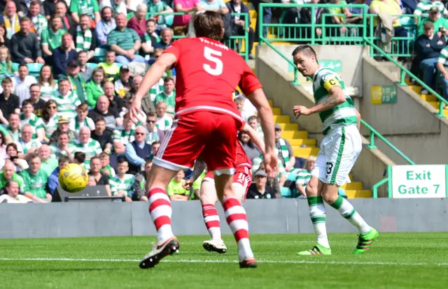 Mikael Lustig scores for Celtic against Aberdeen