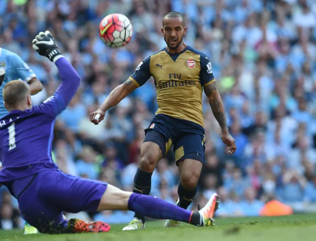 Theo Walcott puts a chance wide