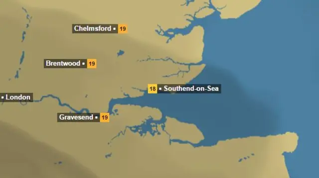 Weather map for East of England