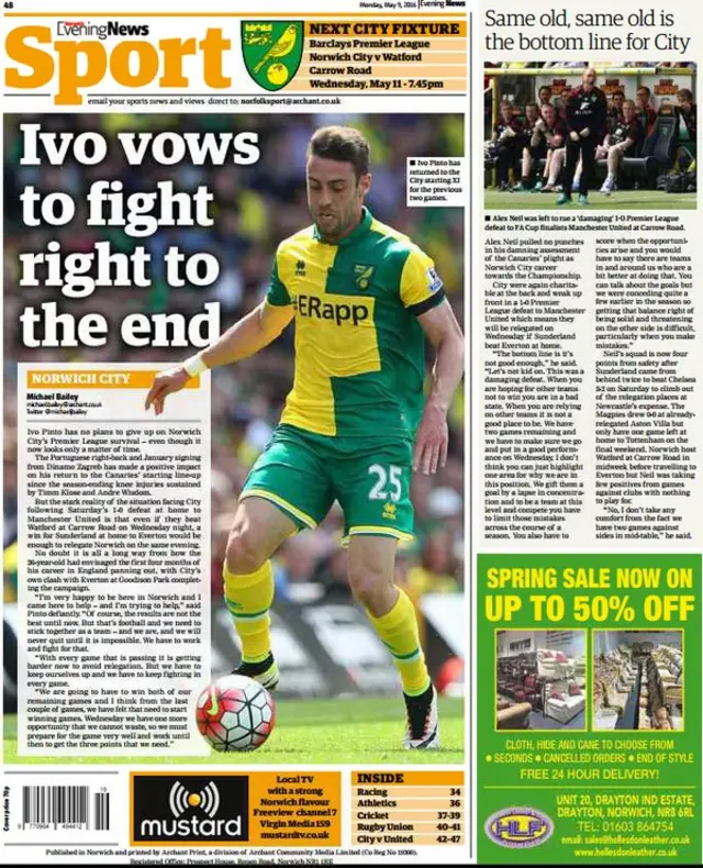 Norwich Evening News back page