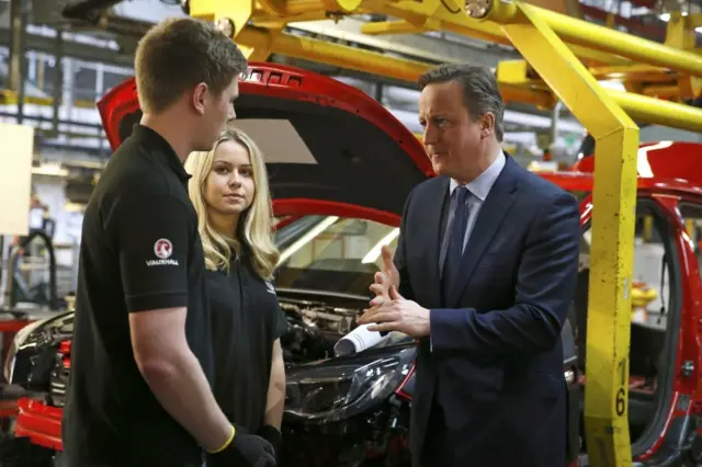 David Cameron meeting Vauxhall workers in Ellesmere Port in March