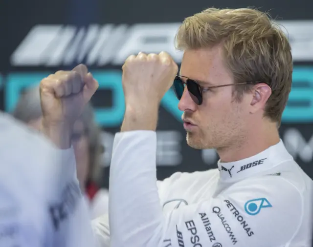 Nico Rosberg in the Mercedes garage