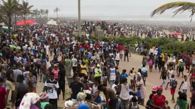 Beach goers in Durban