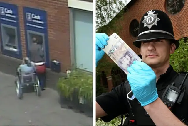 CCTV and police officer with £20 note