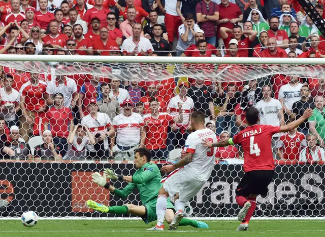 Etrit Berisha saves from Switzerland's Haris Seferovic