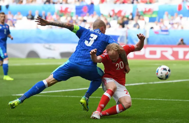 Martin Skrtel tussles with Jonny Williams