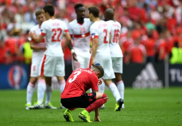 Albania players at full-time