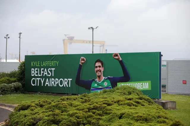 A sign that reads: Kyle Lafferty Belfast City Airport