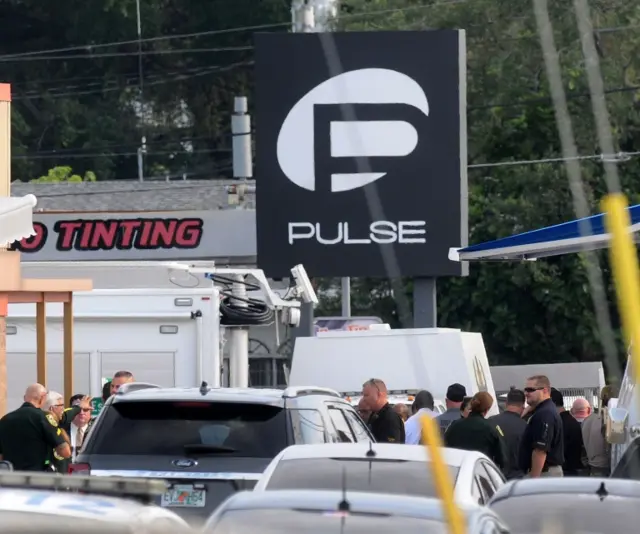 Orlando police officers outside Pulse nightclub