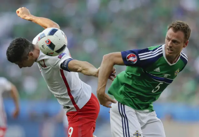 Jonny Evans and the Northern Irish centrebacks have contained Robert Lewandowski so far