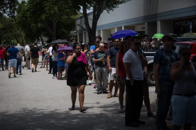 Donors line up outside OneBlood Blood Donation Center in Orlando, Fla., on Sunday, June 12, 2016.