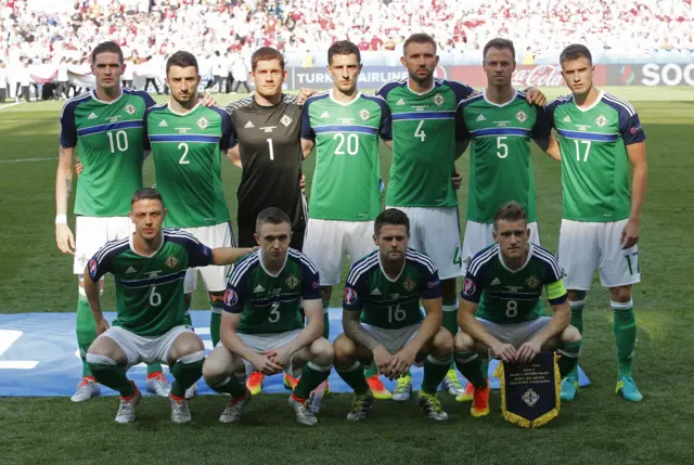 The Northern Irish team pose before kick-off