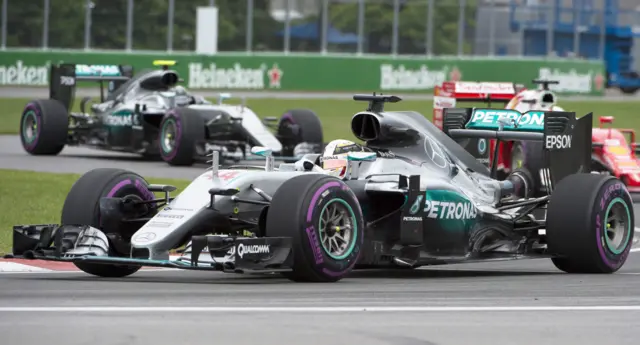 Mercedes and Ferrari around the Montreal circuit