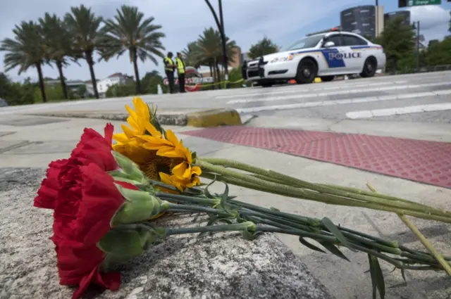 Flowes have been placed in front of the Orlando Regional Medical Center where most of the victims of the shootings at Pulse nightclub are being treated