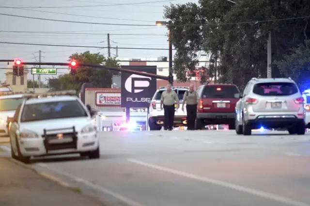 Police cars surround the Pulse Orlando nightclub