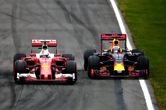 Sebastian Vettel overttakes Daniel Ricciardo