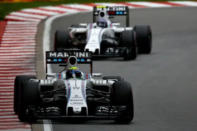 Felipe Massa and Valteri Bottas racing for Williams