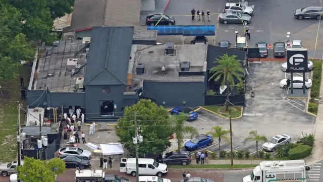 Aerial view of the mass shooting scene at the Pulse nightclub in Orlando on 12 June