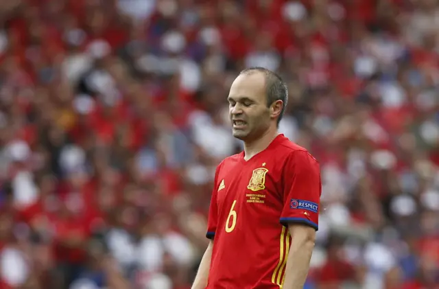 Andres Iniesta reacts